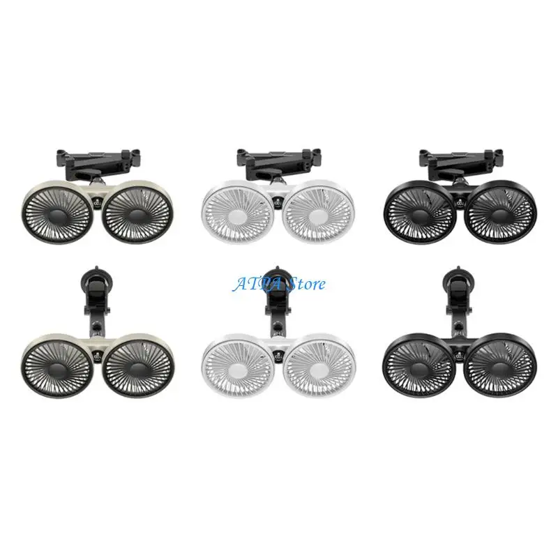 

U13C Double Head Car Fan With 3 Speed Settings And 360 Adjustable For Backseat Cooling