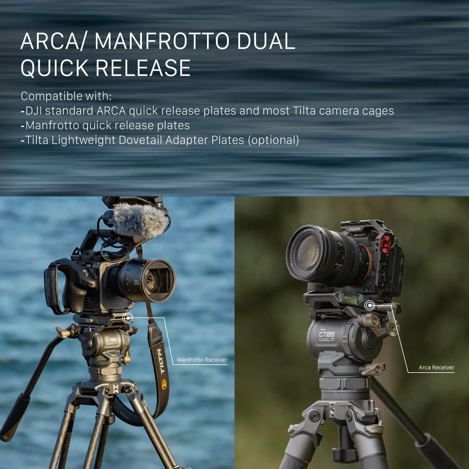 TILTA CT08 Tripod 75mm Cine Fluid Head with 2-Stage One Touch Carbon Fiber Tripod Legs (8KG)