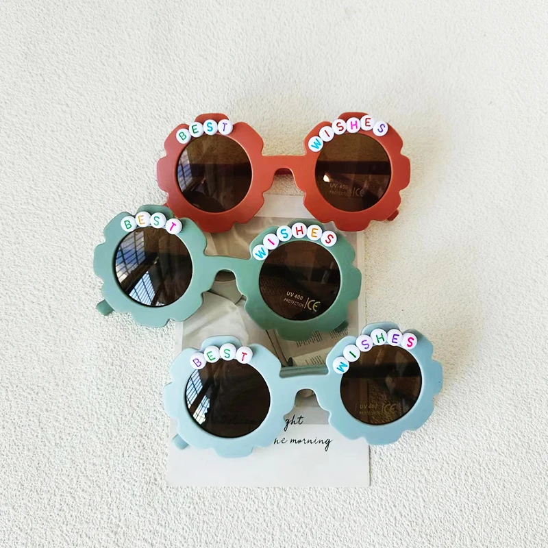 Fashionable Travel Baby Sunglasses Bestwishes Sunflower Letter Flowers Cute Children Eyeglasses Sunshades