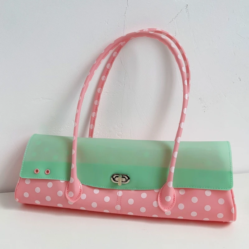 2026 Women's Summer Transparent PVC Dotted Jelly Shoulder Bag Sweet Girls Color-blocked Lock Design Square Underarm Bag