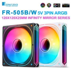 JONSBO FR-505B White/Black 120mm Case Fan 5V 3PIN ARGB Infinity Mirror Series 4PIN PWM Quiet CPU Cooler Fan Reverse