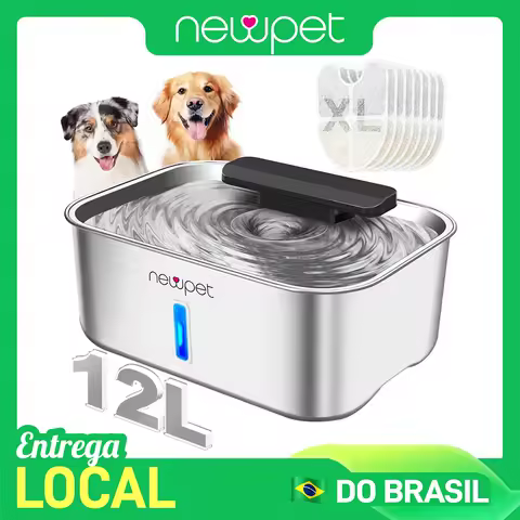 Newpet 12L Fonte de água para gatos em aço inoxidável de grande capacidade Fonte de água para animais de estimação com bebedouro automático