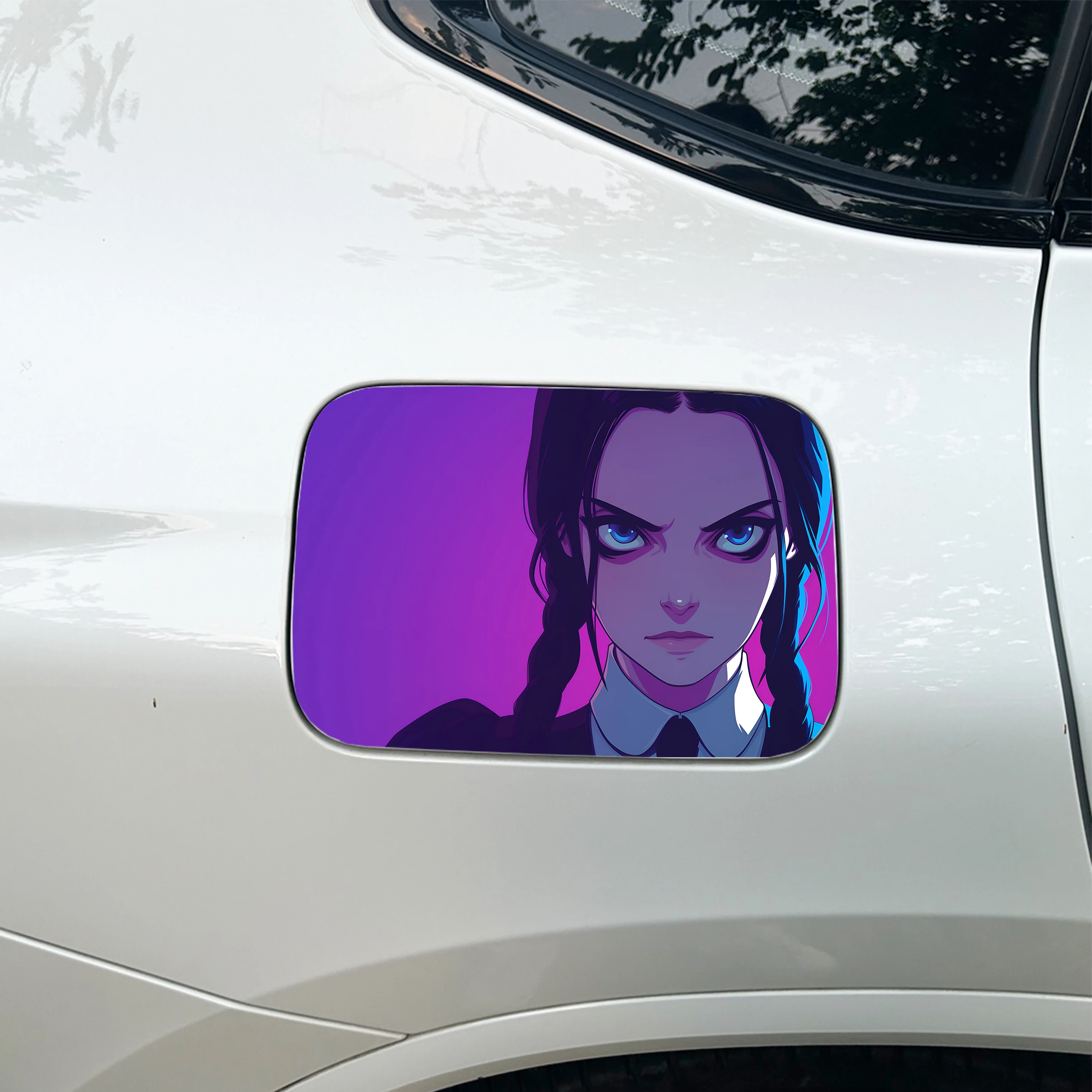 2PCS Purple Background Gothic Anime Girl Car Sticker Waterproof PET Vinyl Decal, Customizable Auto Fuel Tank Sticker view 2