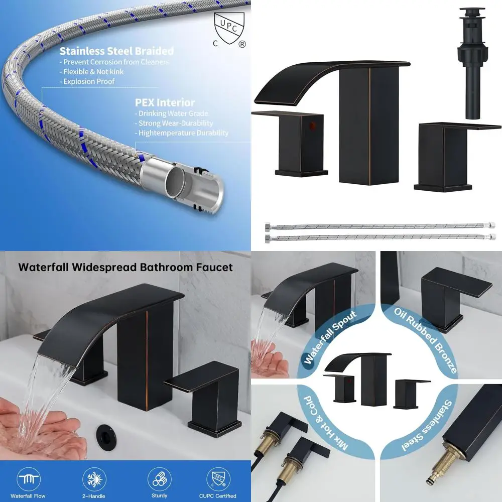 

8 Oil Rubbed Bronze 3-Hole Bathroom Sink Faucet Set with Pop-Up Drain and Widespread Handles