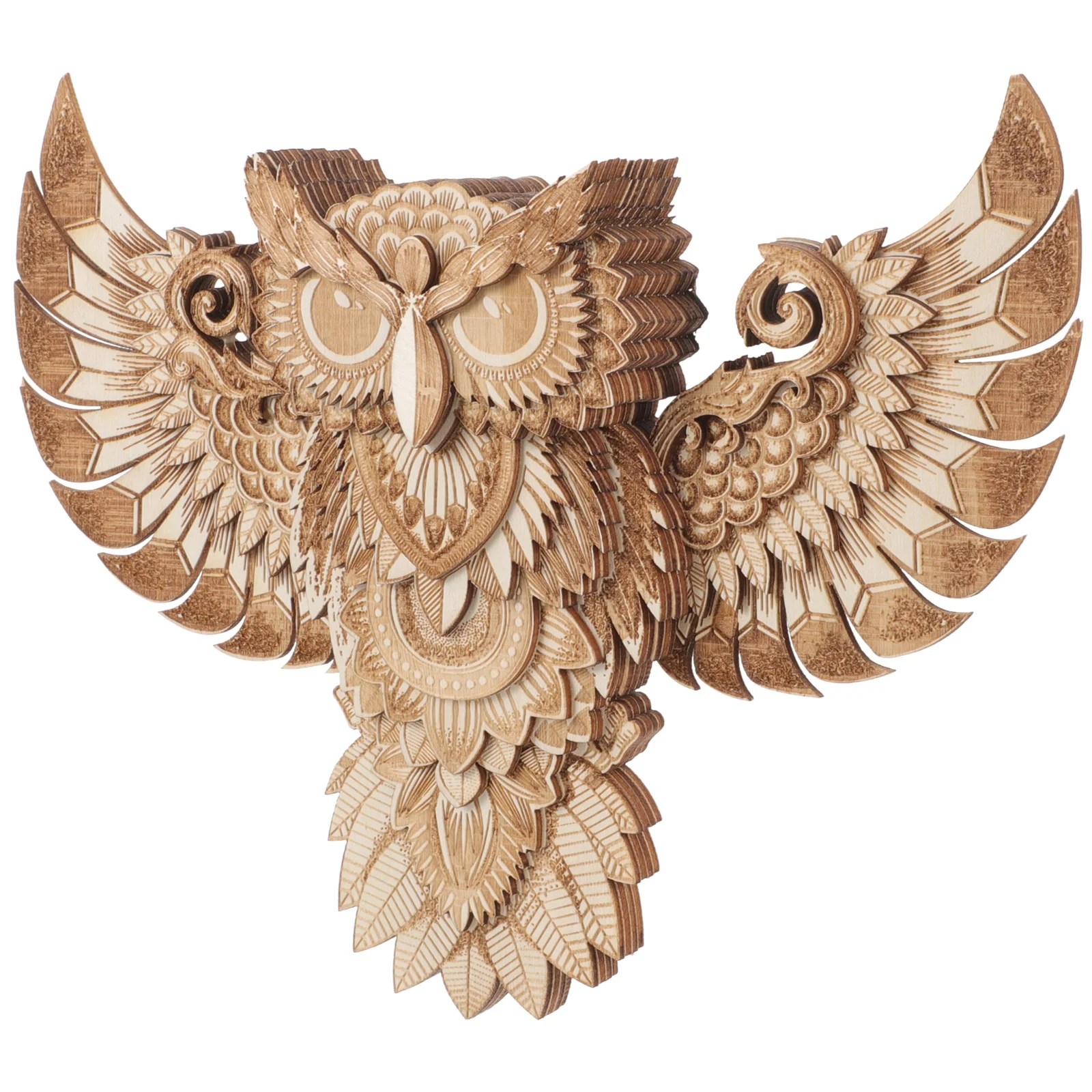 Wooden Owl Wall Sculptures Wildlife Bird Rustic Decor House Decorations for Home Hanging Ornament Statue Office