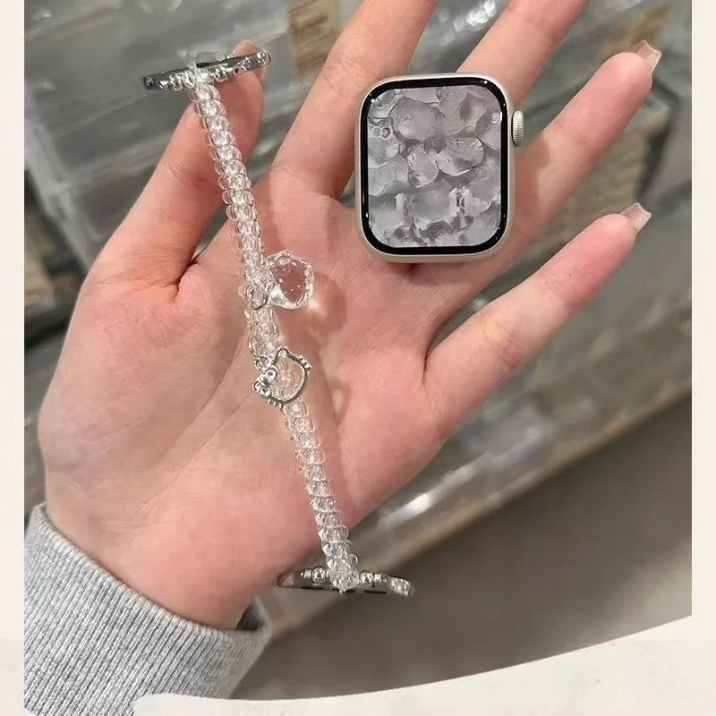 Correa elástica transparente para teléfono KT compatible con correa iWatch 38mm 40mm 41mm 42mm 44mm 45mm 49mm correa hecha a mano de moda