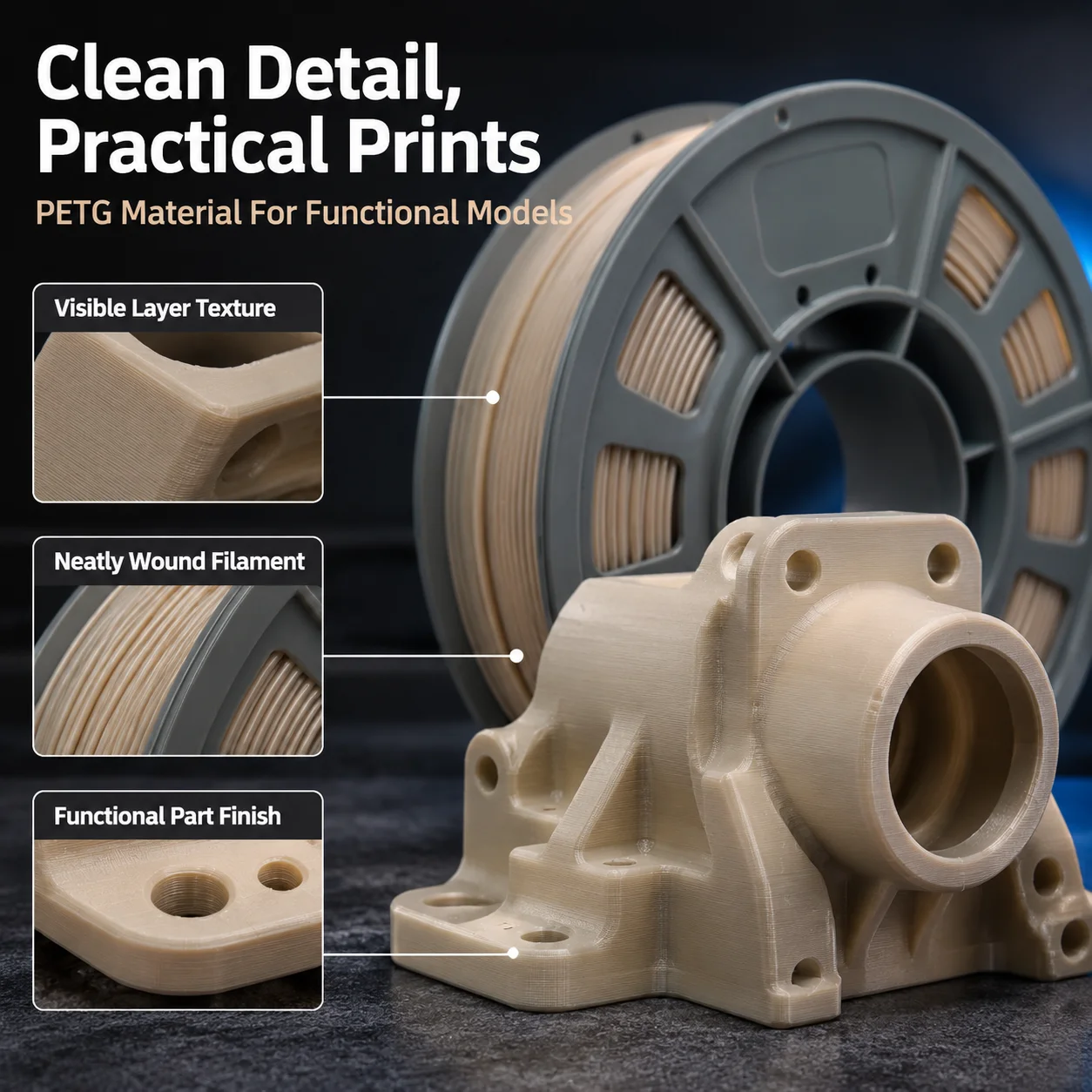 PETG 3D Printer Filament 1.75mm, 300g Compact Spool Light Apricot, Dimensional Accuracy +/- 0.03mm, Smooth Feeding for FDM Printers