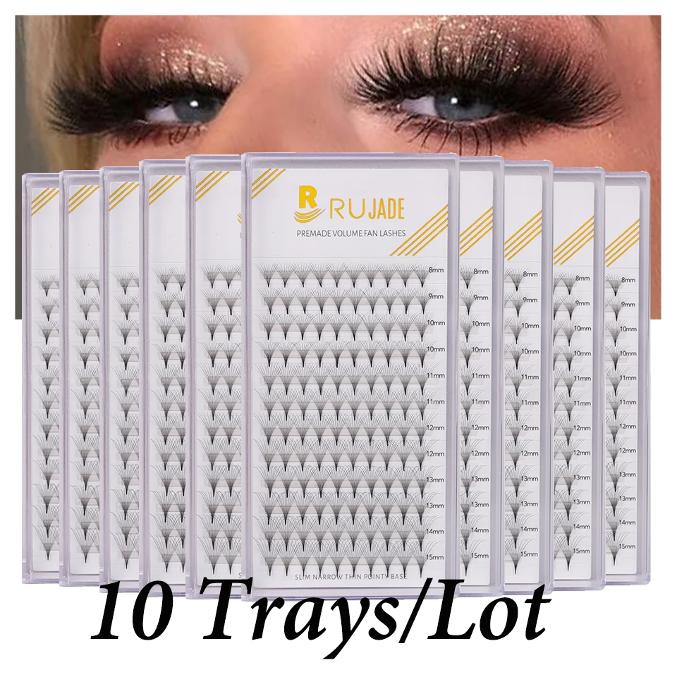 

RUJADE 10 Trays/lot Premade Fans Eyelash Extension super fans needle pointy stem narrow base Korea premade russian volume lashes