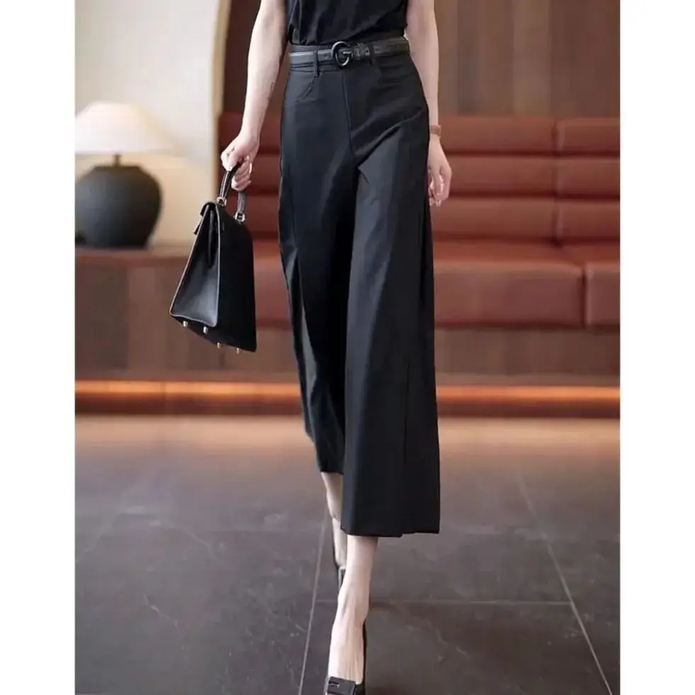 

Women's Spring Summer New Solid Color Casual Pants Cropped Pants Loose High-waist Thin Pants
