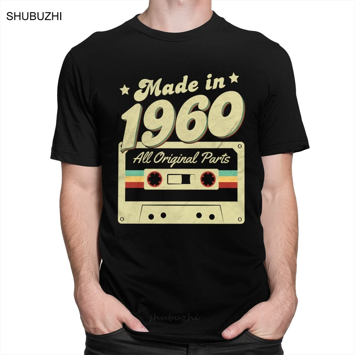 Retro Made In 1960 T Shirt Men Short Sleeve All original parts 60th Birthday Gift Tee Tops Fashion  Cotton Cassette T-shirt