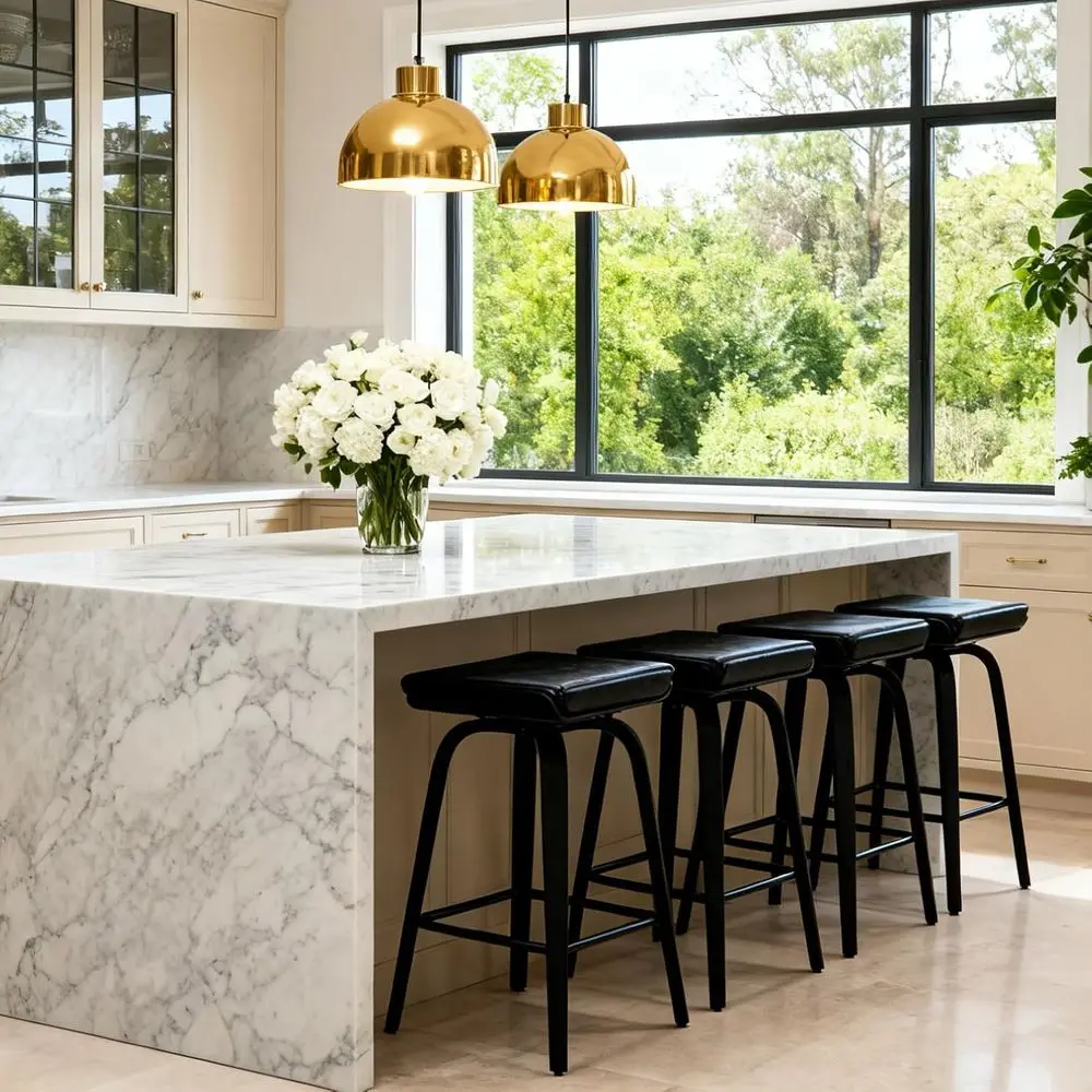 

Counter Height Bar Stools Set of 4, 26 Swivel Bar Stools Back Barstools or Kitchen Counter, PU Leather Counter Stools with Wood