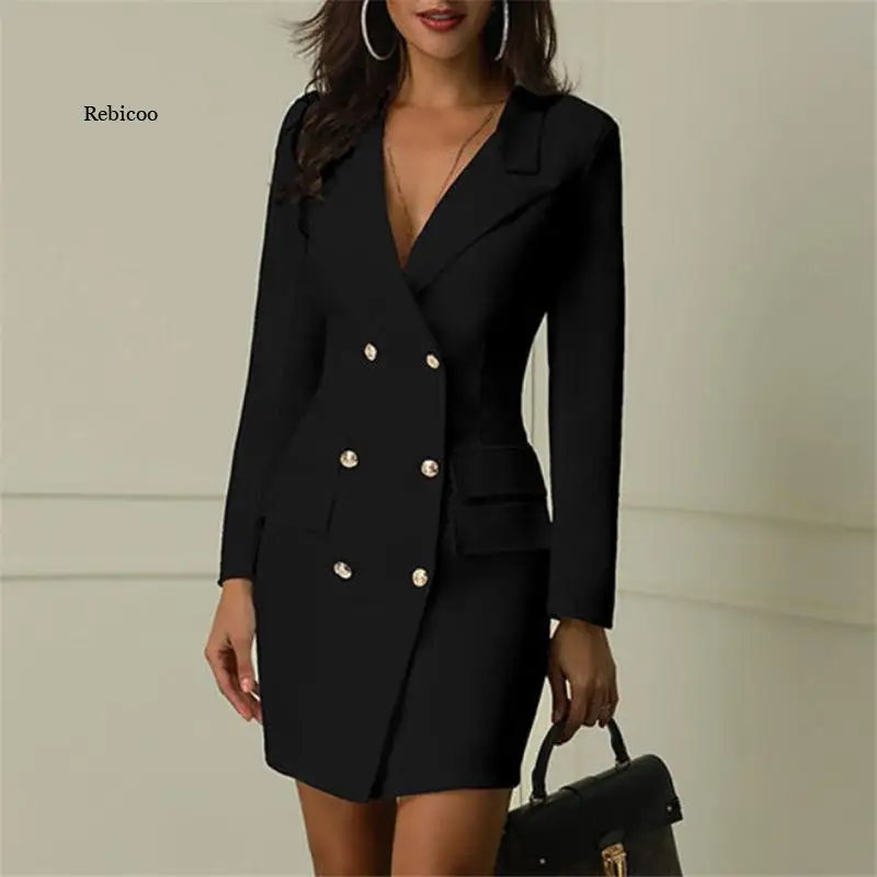 Women Elegant Blazer Dress Office Casual White Black Dresses Spring Autumn Slim Suit Outfits Outwear Clothing Dropshipping