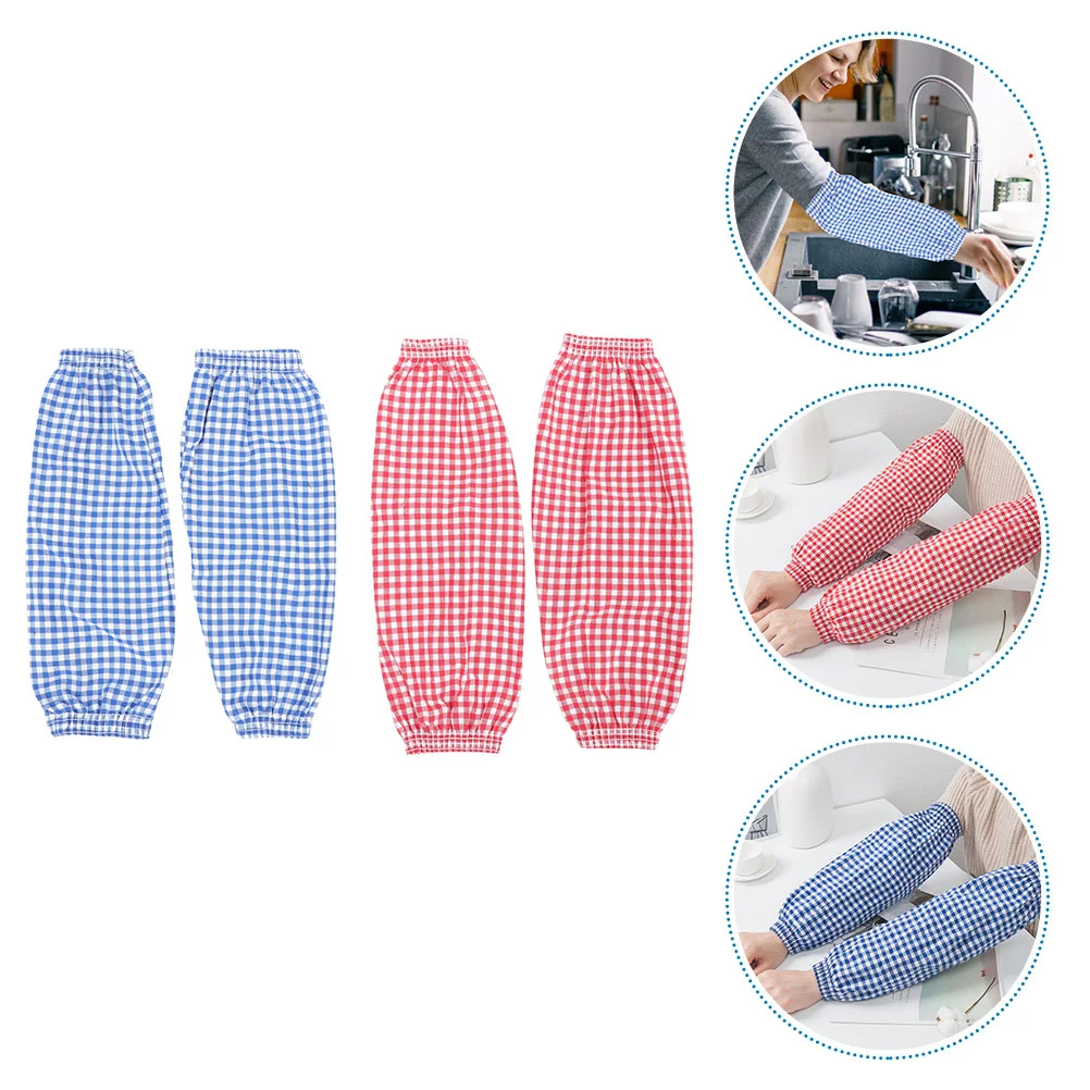 

2 Pairs Stain Resistant Plaid Oversleeves Oil Proof Arm Protectors for Kitchen Cleaning Easy On Off Washable Kitchen Supply Arm