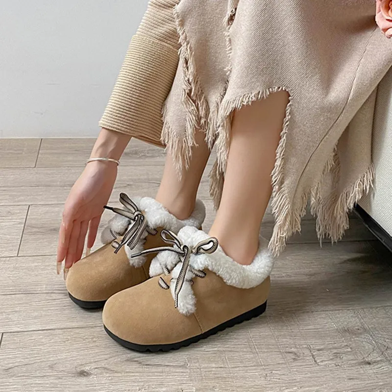 Snow Boots for Women, 2026 New Style, Suede and Fur Lined Shoes, Flat Bottom, Extra Padding for Warmth, Large Size, Cotton Shoes