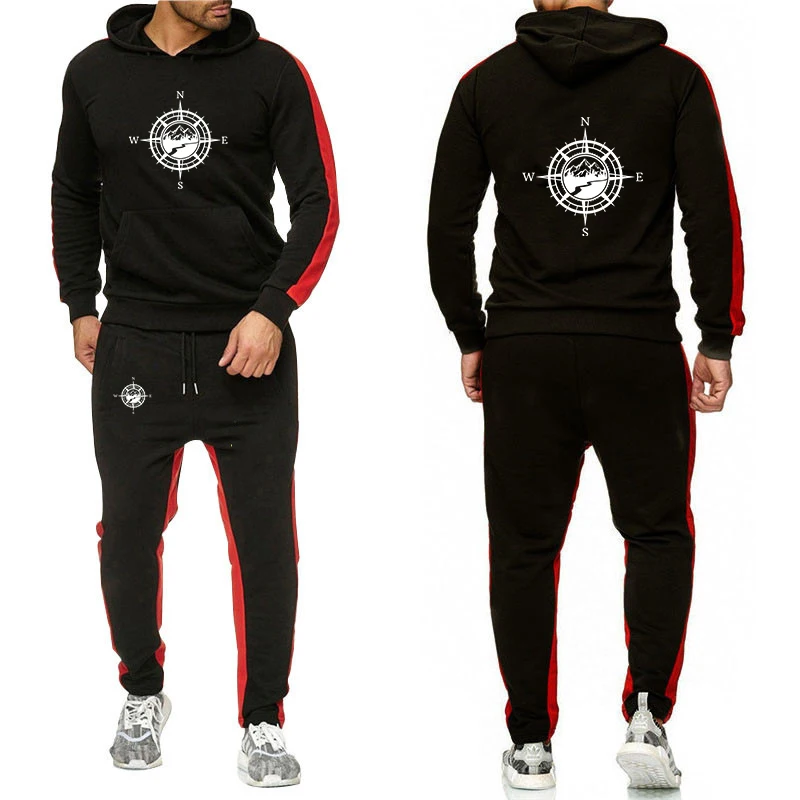 Spring And Autumn Comfortable New Style 2025 Compass pattern Logo Print Men's Pullover High Quality Hoodies Pants Suits