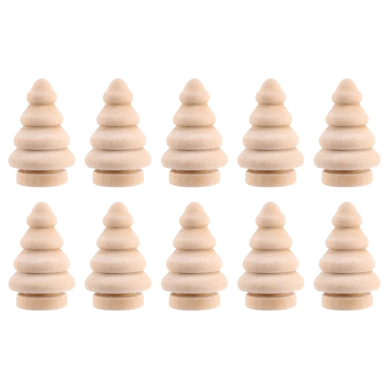 Blank DIY Wooden Christmas Tree Peg Dolls Party Cake Toppers Pack Of 10