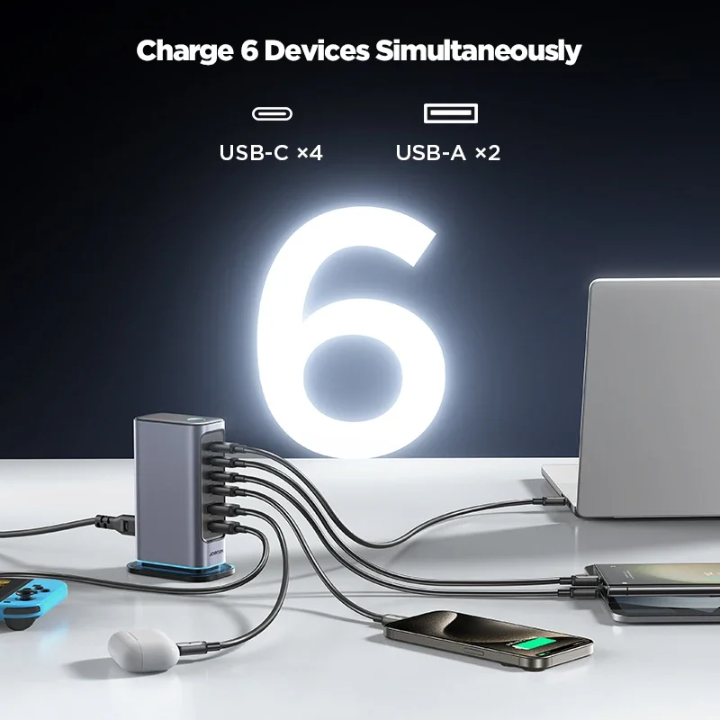 JOYROOM 65W GaN Charger Desktop Charging Station 4C2A Port Fast Charging PD 65W Laptop Charger Adapter for MacBook Pro/Air