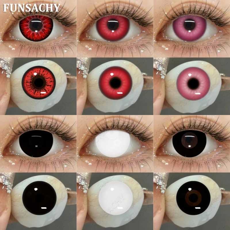 FUNSACHY 1 Paar farbige Kontaktlinsen für Augen, rosa, rot, Cosplay, Augen-Make-up-Linsen, schwarze Farblinse, Halloween, modische Kosmetik