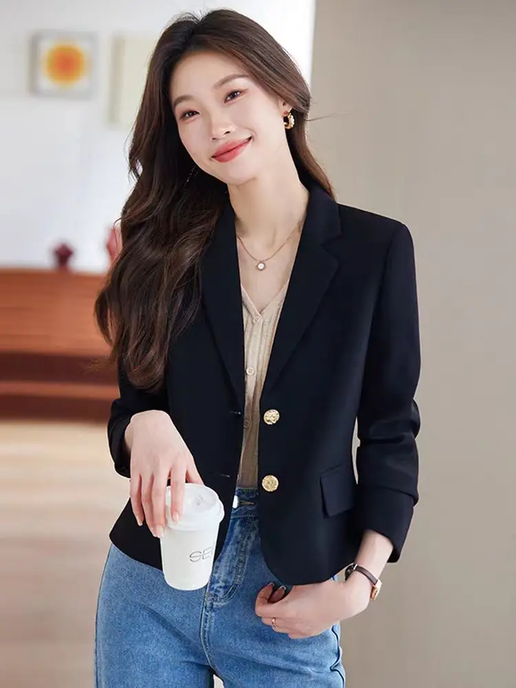 Luxury Women Blazer Tailored Jackets Black Suit Long Sleeve Buttons Spring Autumn Coats Office Ladies Clothing Blouse High-end