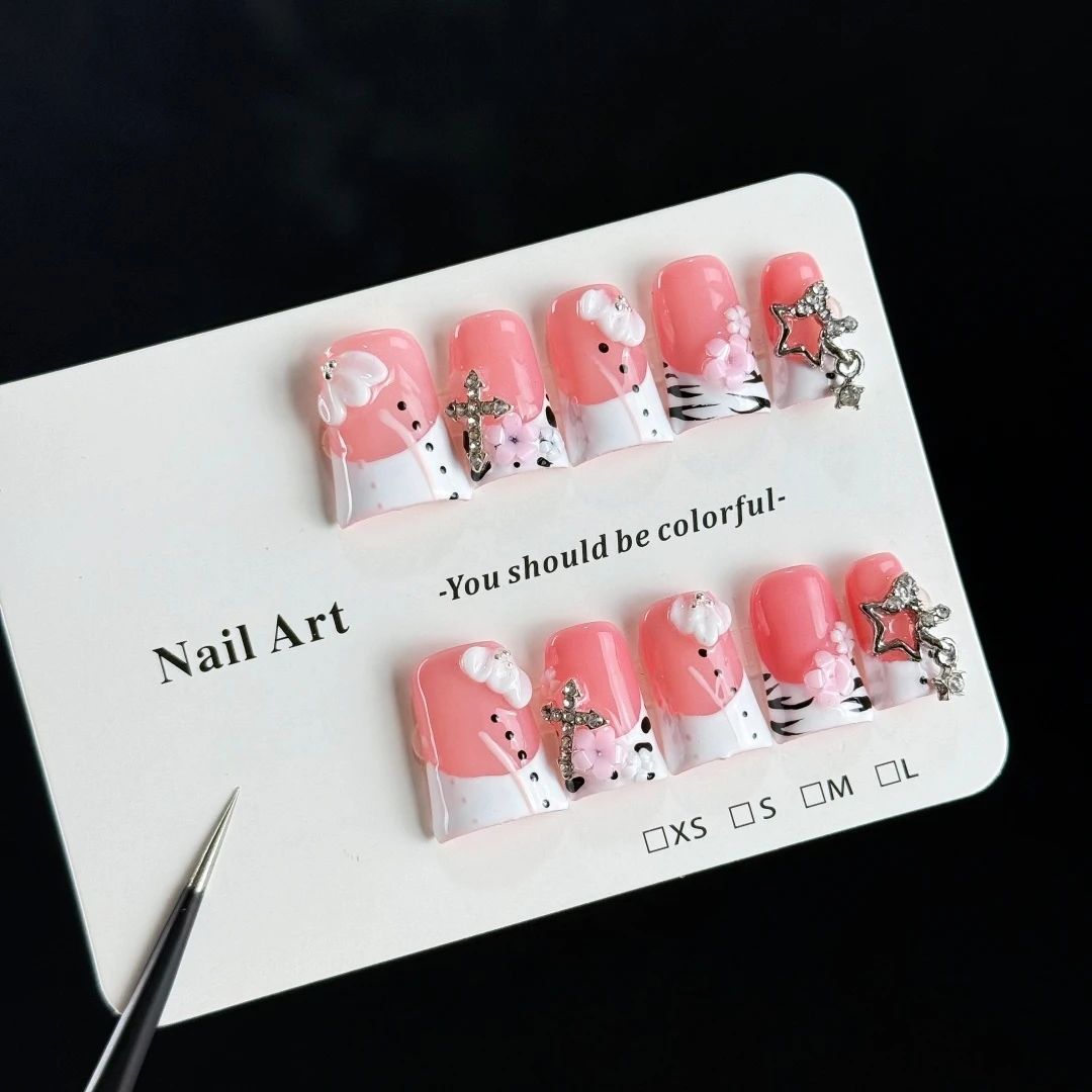 10pcs High-end Sweet and cool girl style, hand-painted zebra pattern, three-dimensional embossing, dazzling sparkly diamonds