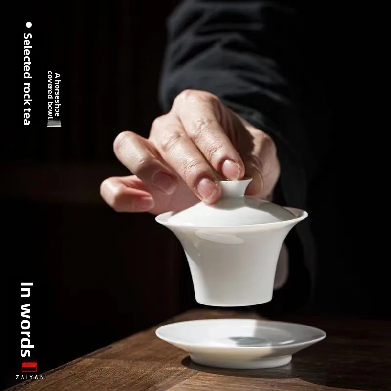 

Ceramic Horseshoe Covered Bowl, Thin Tire, Heat-resistant Household Tea Maker, White Porcelain Kung Fu Tea Set Chinese Porcelain