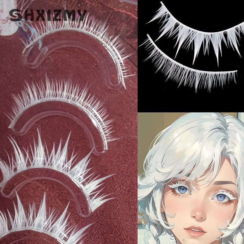 Pestañas postizas de Cosplay de Anime para hombres y mujeres, pestañas blancas de imitación, maquillaje de escenario para adultos, accesorios de bricolaje para Halloween, 1 par