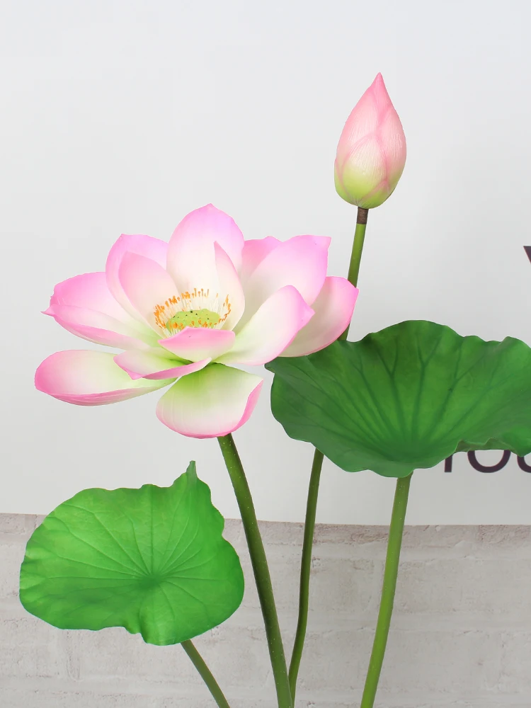 PU Fake Lotus Flowers Green Leaf Decorative Set Artificial Reed Pot For Landscape Hotel Home Garden Pond Buddha Floor Decoration