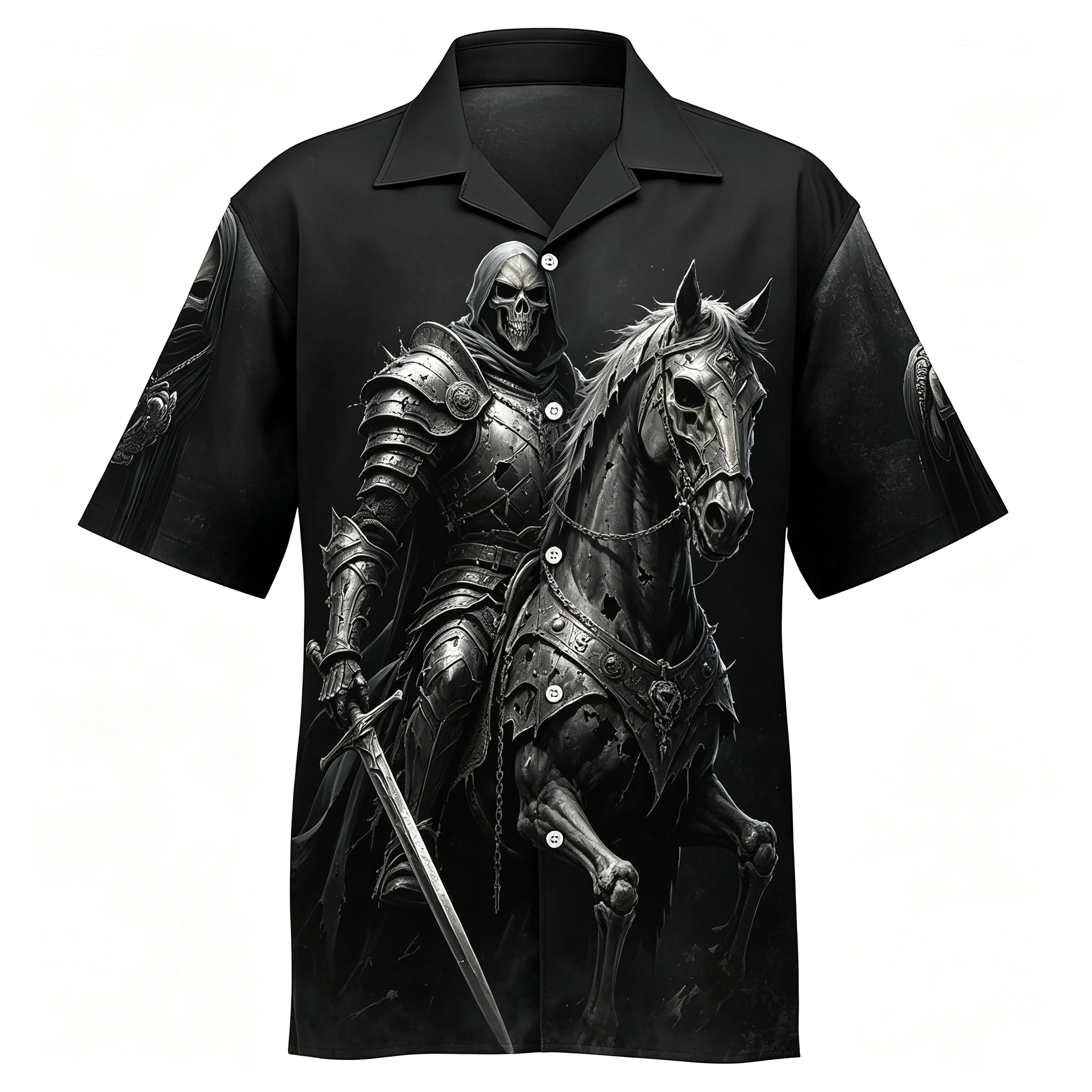 Men's Purple Demon Skull Print Short Sleeve Shirt Gothic Fantasy Graphic Casual Cuban Collar Top for Spring & Summer