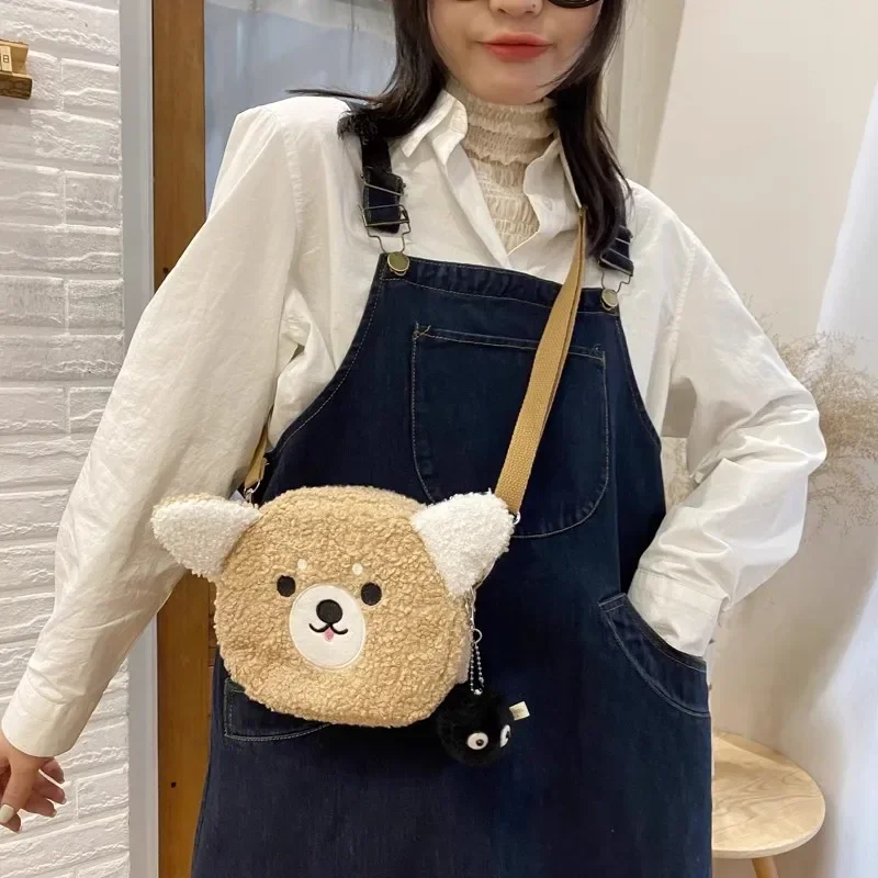 Bolsa Kawaii Estilo Japonês para Mulheres, Sacos de Ombro de Pelúcia Gatinho Dos Desenhos Animados, Pacote Mensageiro Crossbody, Pacote Bolsa de