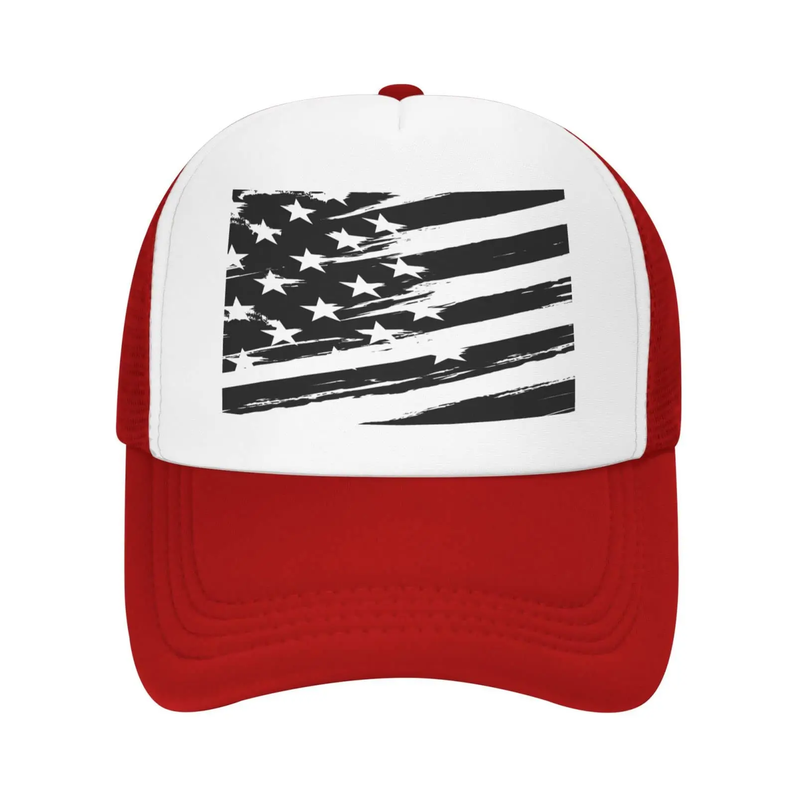 

Mesh Dad Hat Adjustable Washed USA Flag Black White 2 Red Baseball Dad Cap Funny Distressed Ball Trucker Cap for Women Men