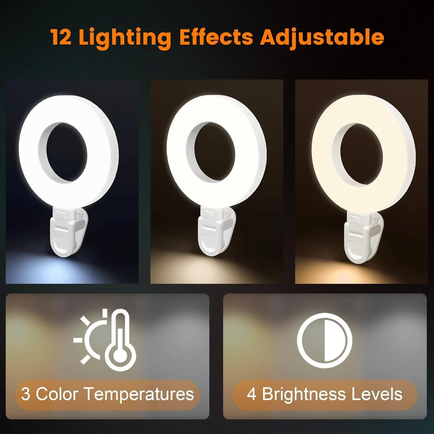60 LED Selfie リングライト電話ラップトップタブレット USB クリップオンリングライト iPhone Samsung Xiaomi 電話 Selfie ライト用