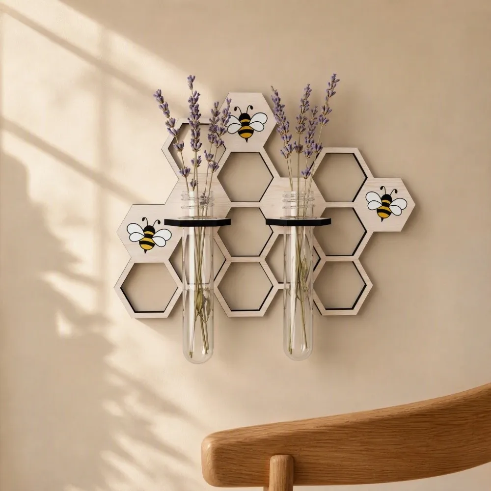 Wooden Lantern Planter Holder Cartoon Bee Home Ornaments Wall Mounted Planter Geometric Vase Flower Pot Living Room