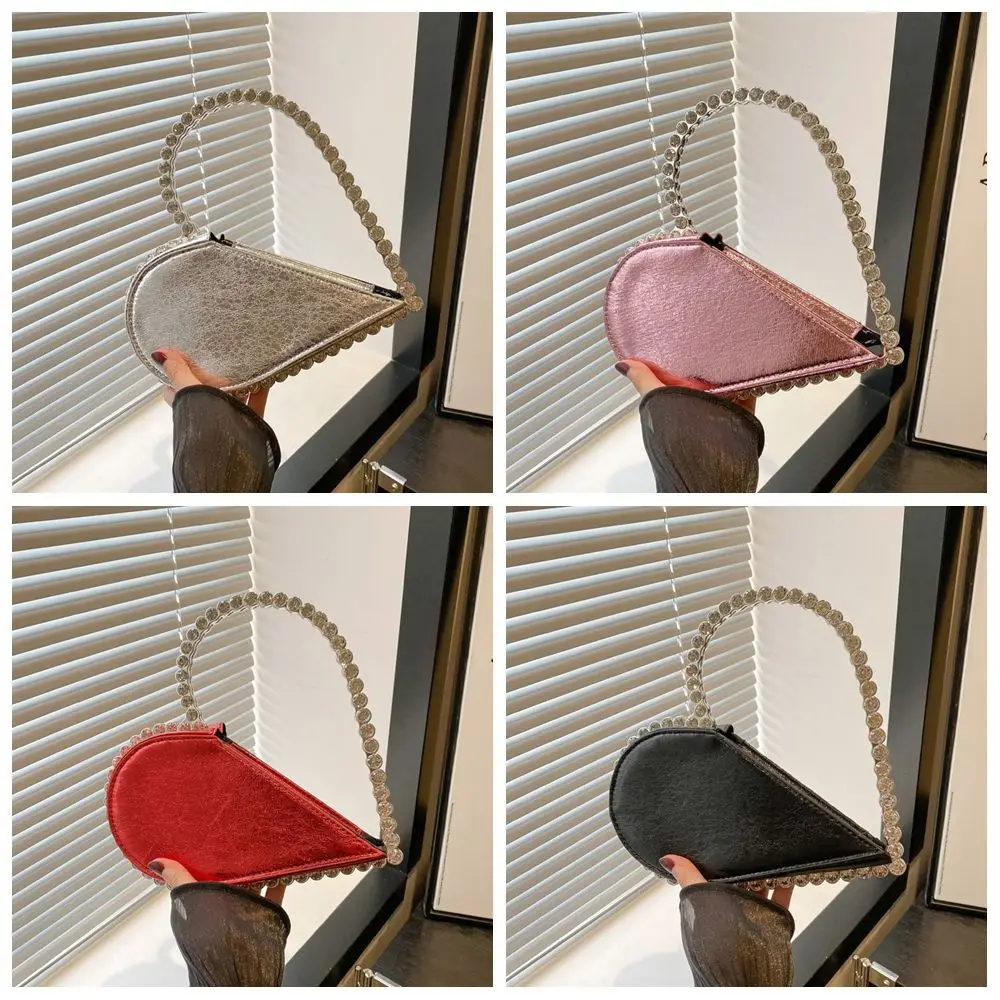 Rhinestone Evening Banquet Bag Wrist Bag Large Capacity Love Shape Handbag Messenger Purse Metal Handle Ladies Clutch Bag