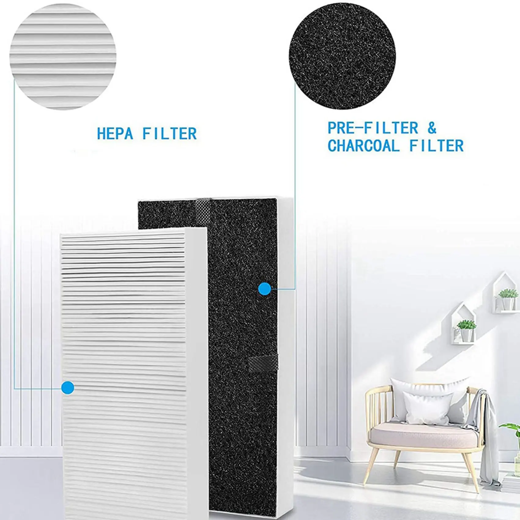 Paquete de 4 filtros purificadores de aire para HRF201B, filtro HEPA de repuesto para Febreze FRF102B y filtro Honeywell U, HRF201B, HHT290, Et-A54Q