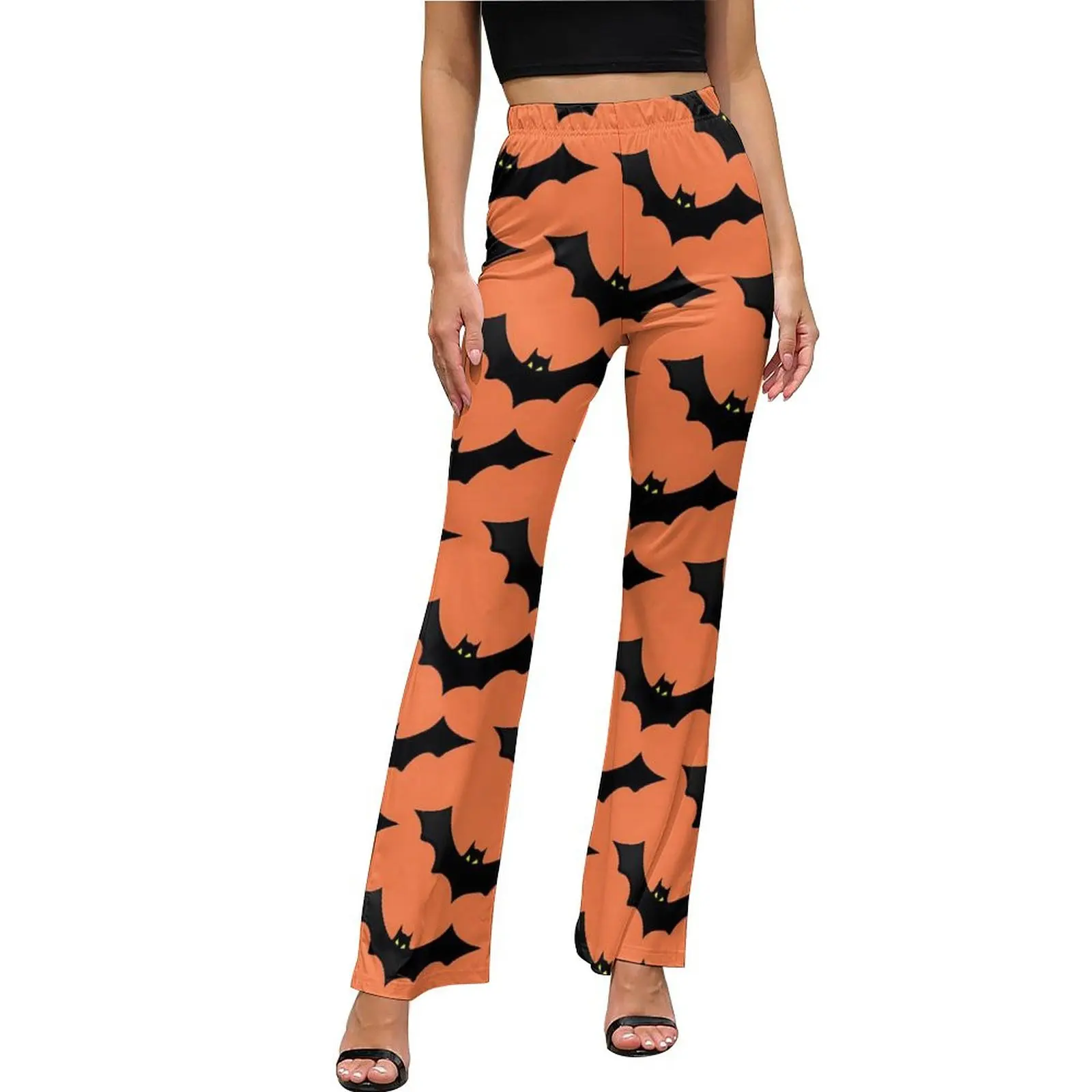 Spooky Halloween Pants Black Orange Bat Sexy Workout Flared Trousers Summer Womens Custom Aesthetic Slim Pants