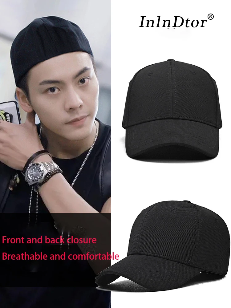 InlnDtor back closed baseball cap Four seasons style male Korean version tide bald head outdoor leisure elastic visor cap