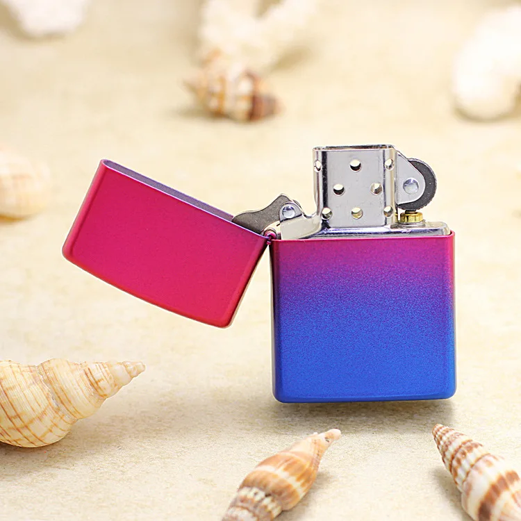 Genuine Zippo oil lighter copper windproof Red blue gradient Kerosene lighters Gift with anti-counterfeiting code