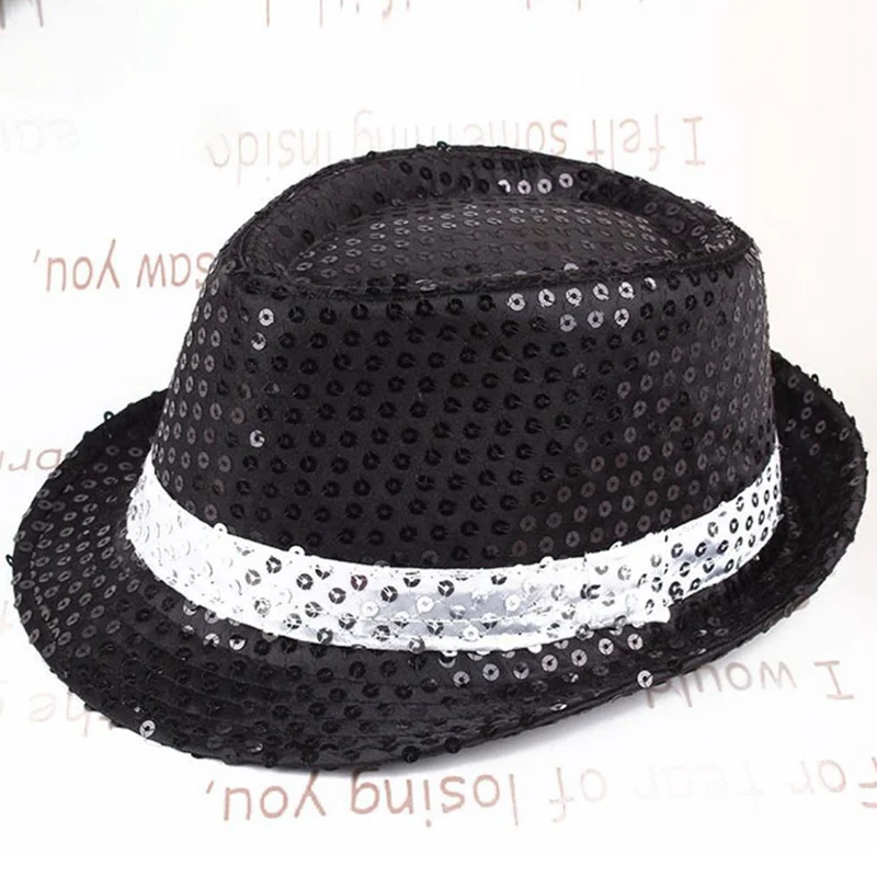 Unisex Hip Hop Jazz Hat Party Stage Dance Sequins Show Glitter Cowboy Caps Performance Costume Shiny Beading Clown Magician Hat