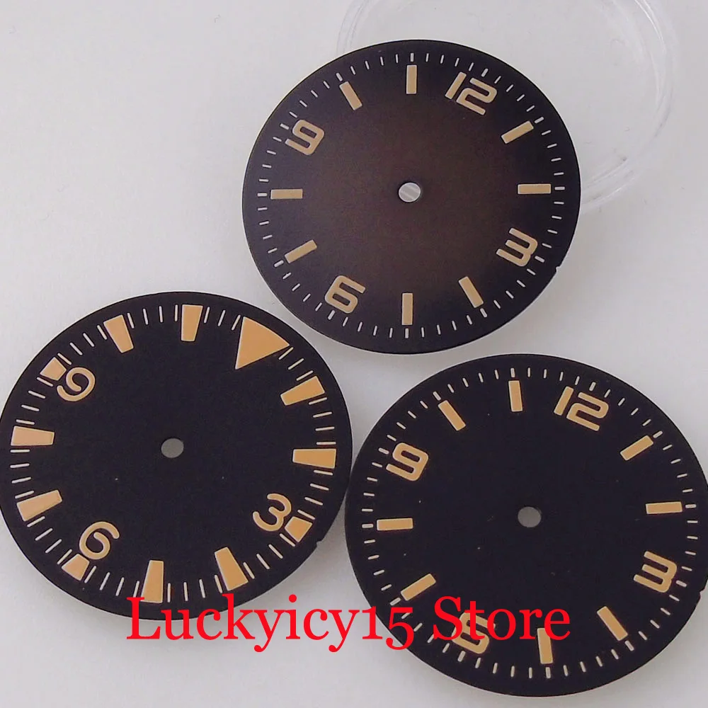 Accessory Replace 31mm Sterile Black Brown Watch Dial With Printing orange nails Hand Luminous Fit NH35A NH36 SKX ETA2824 PT5000