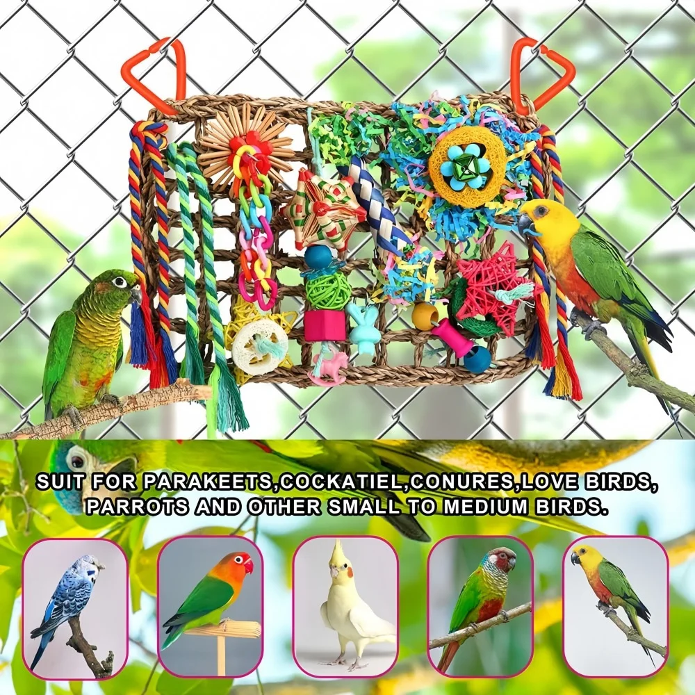 Natural Seagrass Parrot Foraging Climbing Wall Mat Chew Toy Hanging Bird Hammock Activity Center for Conure Cockatiel Parakeet - view 4