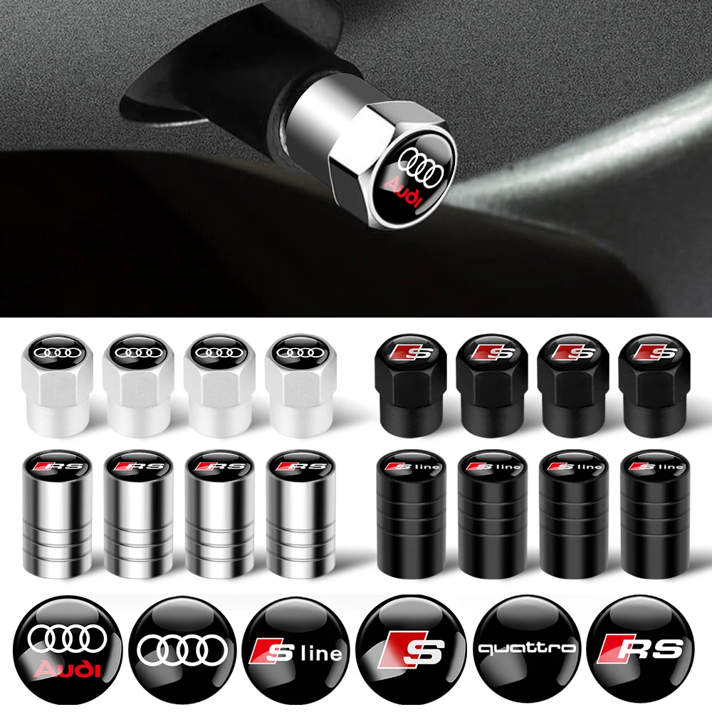 4 Peças Tampas de Válvula de Ar 3D de Alumínio para Pneus de Carro Audi Sline A1 A2 A3 A4 A4L A5 RS RS3 RS4 RS5 RS6 R8 S1 S2 S3 S4 S5 S6 TT