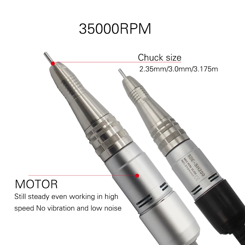 Electric nail drill micro motor handpiece 35000RPM with brush handle using STRONG micro motor