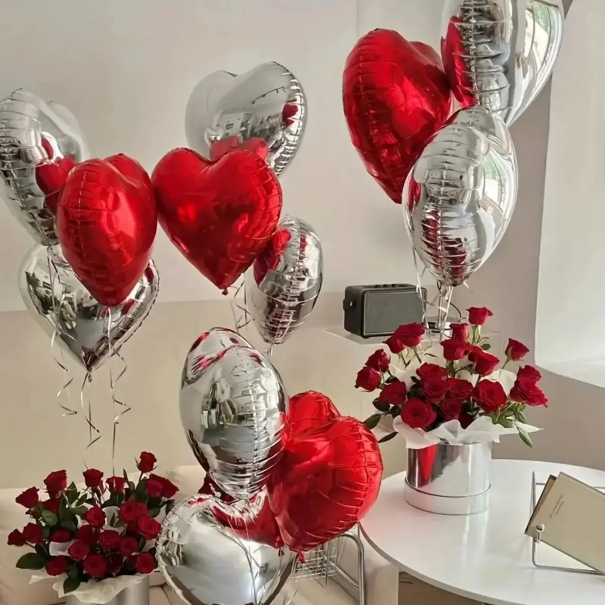 10pcs 18-inch Aluminum Heart-shaped Balloons, Wedding, Birthday Party Decorations, Party Scene Decorations