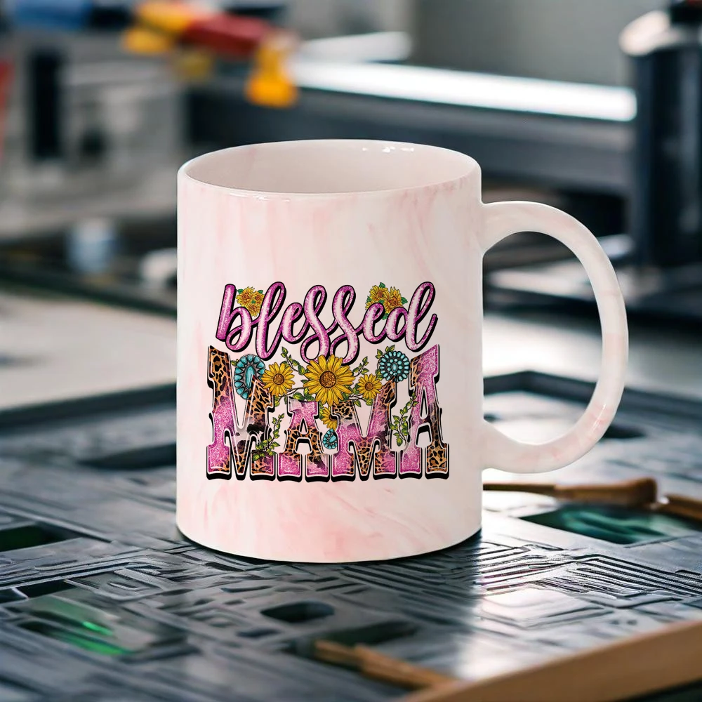 

Mother's Day Ceramic Mugs Love Mama Coffee Mug Personalized Pink Water Cup With Floral Drinkware for World's Best Mom Funny Cups