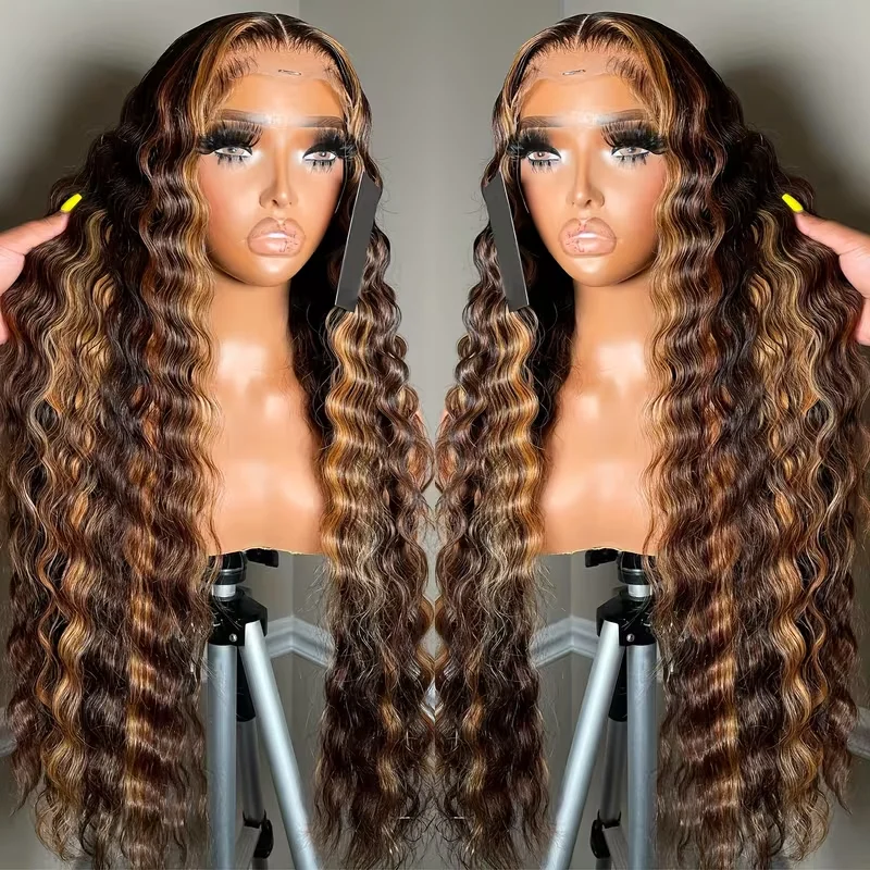 

30-36-дюймовые парики из натуральных волос с эффектом омбре и глубокими волнами, 13x6 с кружевной передней частью, 13x4 с кружевной фронтальной частью, для женщин
