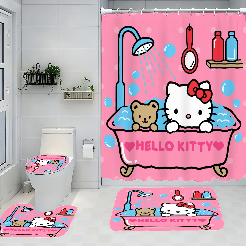

Набор из четырех предметов для ванной комнаты Sanrio Hello Kitty — авангардная водонепроницаемая занавеска для душа, создающая полный комплект для ванной комнаты