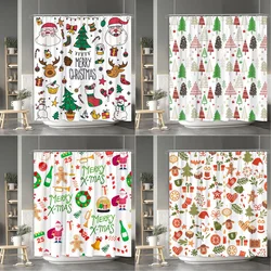 Christmas Shower Curtain Santa Claus Snowman Moose Cartoon Christmas Tree Winter Home Polyester Fabric Bathroom Decor Curtains