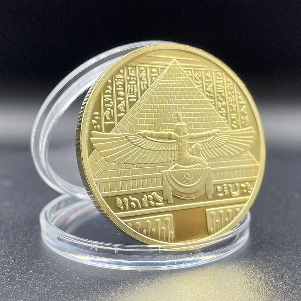 Pharaoh of Egypt Gold Coin 1931 Tutankhamen Pyramid Commemorative Medal in Capsule Collection Souvenir Gift