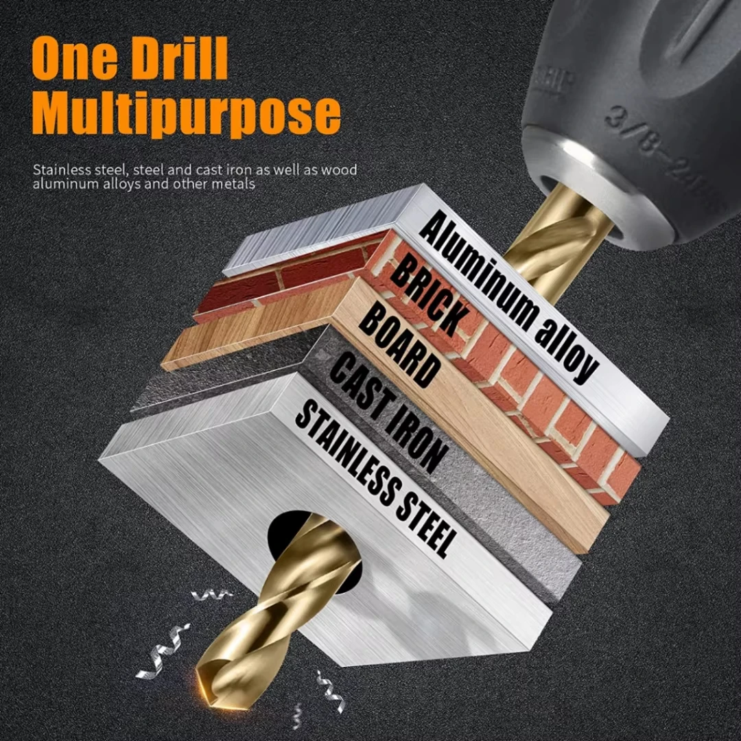 Perfactool 13pc HSS 1.5-6.5mm ラウンドシャンクツイストドリルビットセット チタンコーティングされた金属 PVC ボード用穴あけ