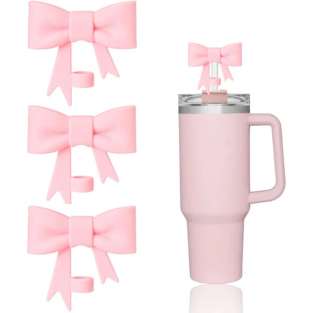 Reusable Toppers Silicone Accessories Bowknot Plug Bow Straw Cap Covers Dust-proof Straw Tips For Cups 30&40 Oz Tumbler